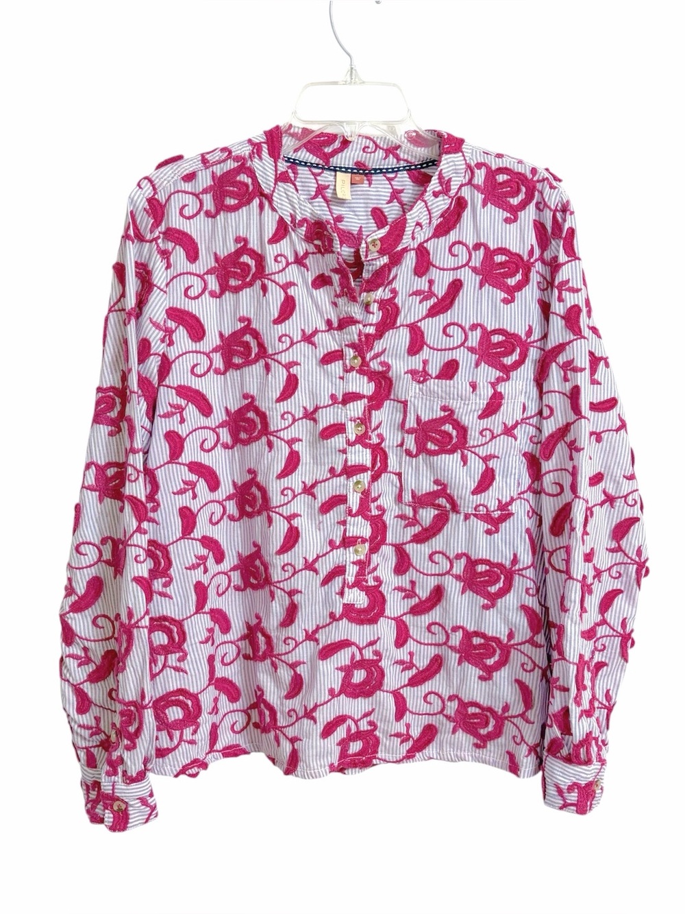 Anthropologie Pilcro Whitney Trapeze Boho Floral Embroidered Shirt M Striped